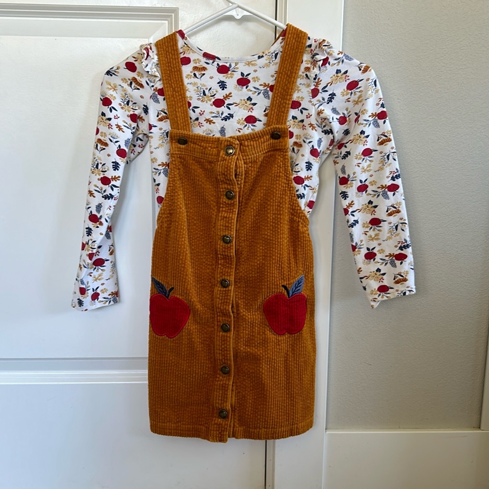 Tahari Girls Size 7 Corduroy Overall Skirt and Shirt Set